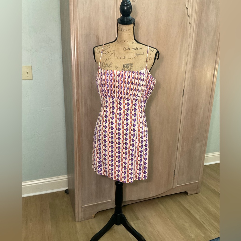Anthropologie Ophelia Ivory purple Linen Mini Dress size 12